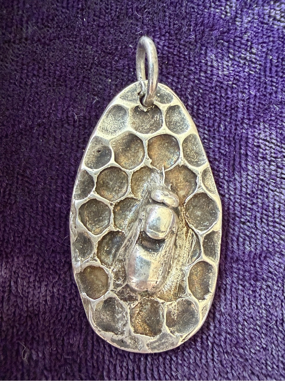 Vintage 925 sterling silver large handmade bee and honeycomb pendant